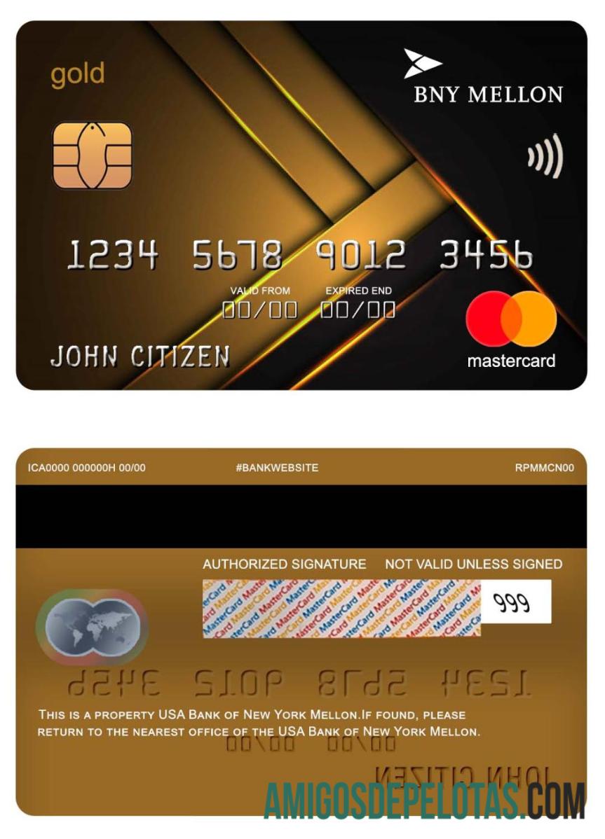 Cartão Mastercard Mellon Gold do Banco de Nova York dos EUA exemplo